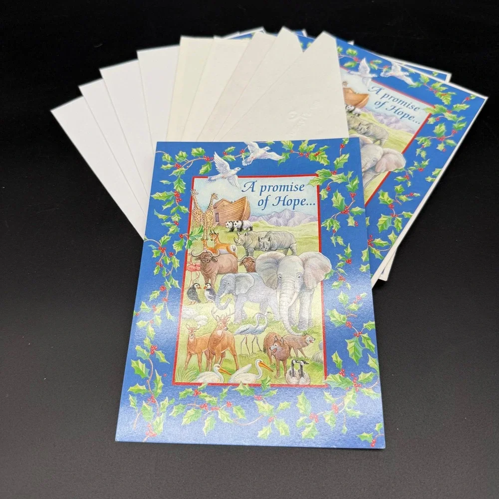 Vintage Religious Christmas‎ Cards Lot of 9 Noah's Ark Peace Animals Scripture